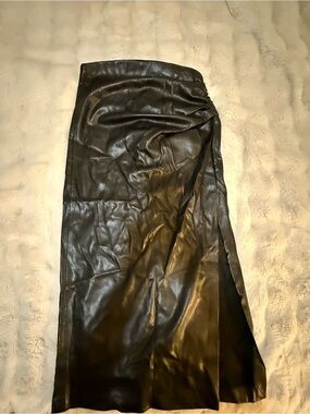 Zara Black Faux Leather Maxi Skirt with Side Slit